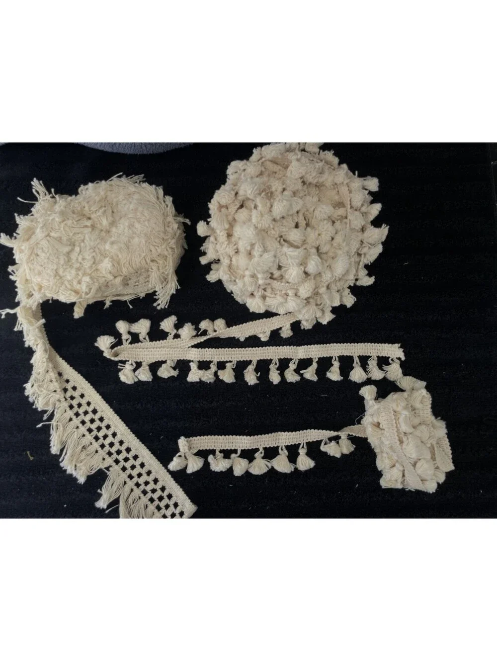 Vintage Cotton Tassel Fringe Trim Upholstery Beige Ecru Off White